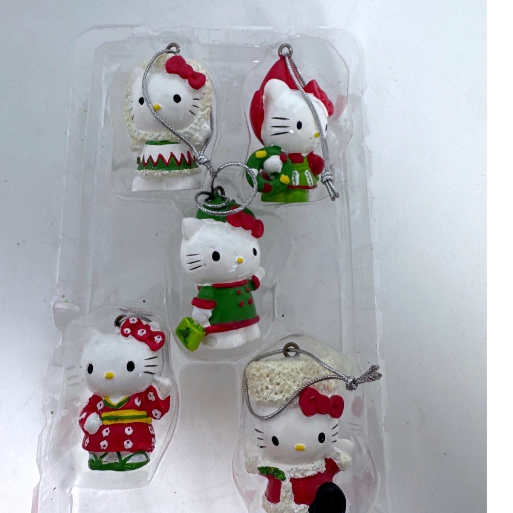 Sanrio Hello Kitty Christmas Ornament Set 5pc Red Green 2009 Kurt Adler Good